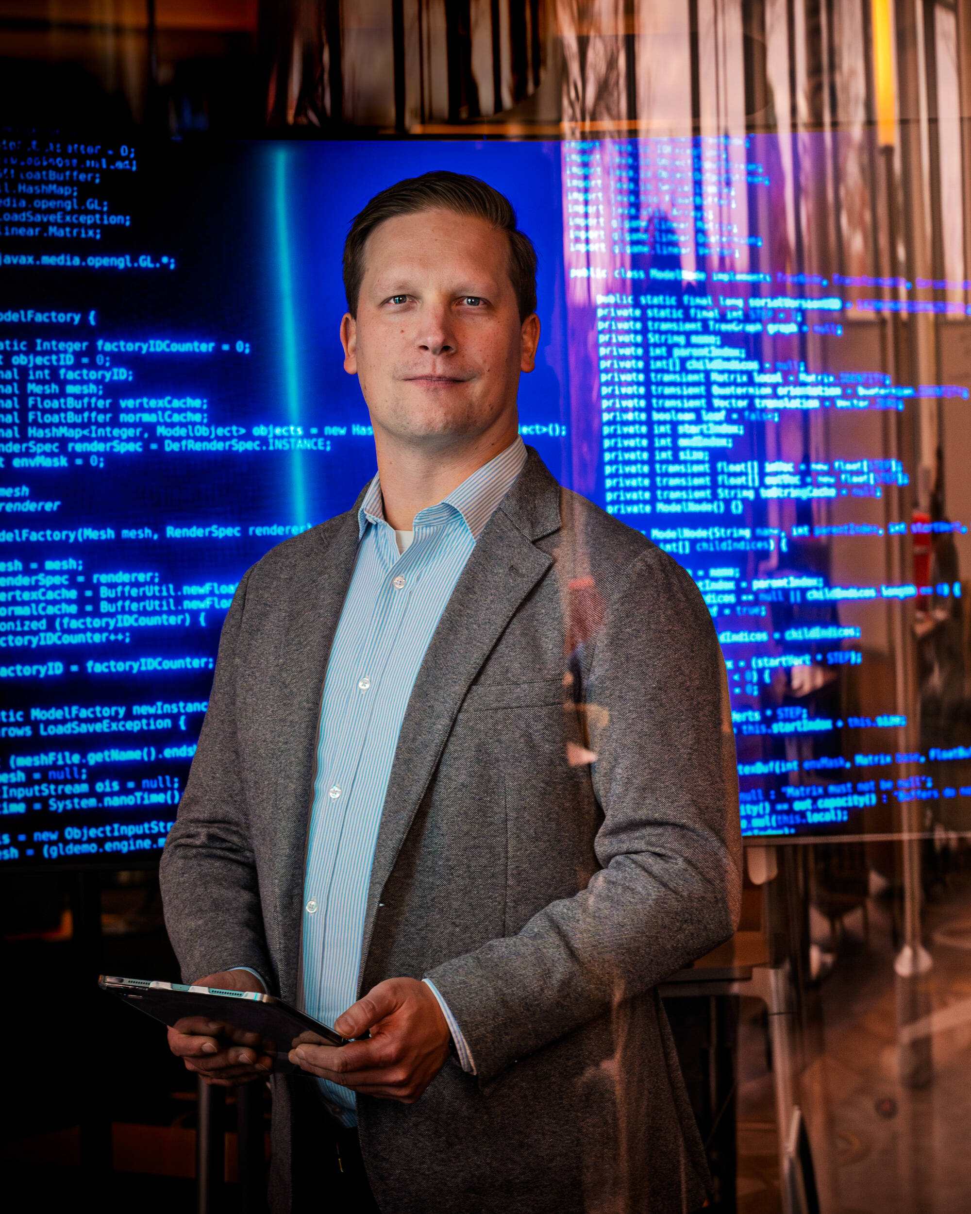 Josh Yavor is pictured inside the Atomic Object Technology Showcase at the Mary Idema Pew Library on November 12.